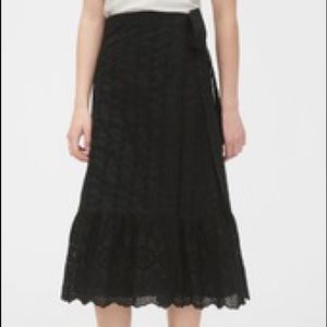 NEW Gap Black Eyelet Wrap Midi Skirt